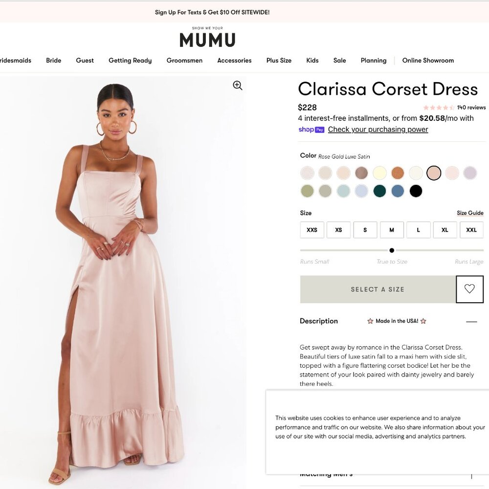 Show Me Your Mumu, Clarissa Corset, Rose Gold Satin Midi Dress